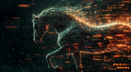 Poster - A futuristic, SEO-focused graphic design concept showcasing a digital matrix horse animation