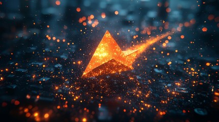 Poster - A dynamic paper plane in motion within an abstract digital space, highlighted by vibrant colors, seen from an aerial viewpoint, symbolizing speed and innovation