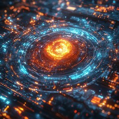 Poster - Dynamic data visualization technology landscape rendered as abstract digital art in a futuristic backdrop with a blur effect