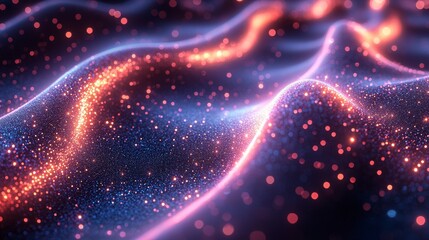 Poster - In vivid hues, abstract particle waves cascade and dance in dynamic motion