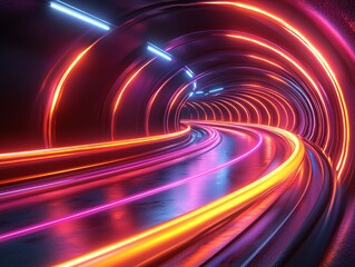 Poster - Pink and purple light trails weave through abstract digital art, creating an energetic atmosphere and a vibrant viewpoint