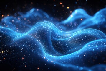 Poster - Dynamic pulsating electric blue light waves against a dark background in abstract digital art