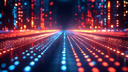 Poster - Futuristic digital grid animations in a virtual space, infused with motion graphics in a tech environment, depict an abstract cyber concept