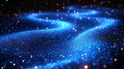 Poster - A close-up view of an abstract digital landscape in visual art, featuring dynamic waves of light and color in a dark environment