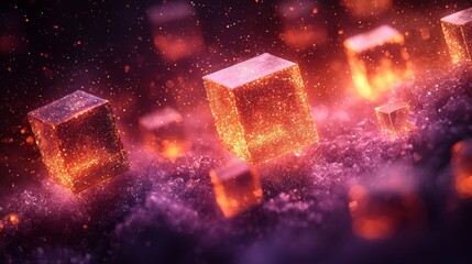 Poster - Colorful cubes dance in a swirling vortex of light and motion