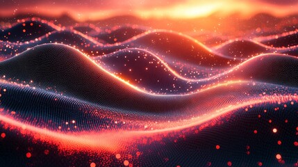 Poster - Dynamic digital waves form breathtaking light patterns in an abstract visuals technology environment from a high-resolution perspective