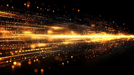 Poster - Dynamic golden light effects in digital space visual animation on a dark background, representing an abstract concept