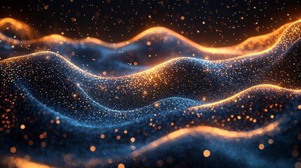 Poster - Visual animation in digital space showcases dynamic golden light effects against a dark background, conveying an abstract concept