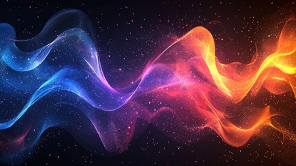 Poster - Abstract digital art with dynamic flowing waves of colorful light serves as a vibrant background in a studio, symbolizing a creative vision