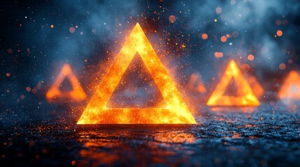 Poster - A modern looped animation of a 3D rendered geometric background featuring a pyramid shape, showcasing seamless motion design