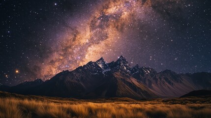 Wall Mural - milky way galaxy arcing over majestic mountain range