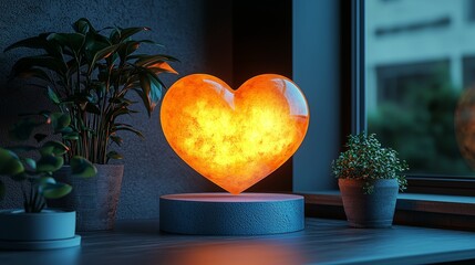 Poster - A front view of heart animation in a digital space using 3D graphics showcases a creative love concept