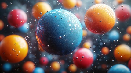Poster - A vibrant environment in digital art where dynamic colorful spheres occupy an abstract space, viewed from a 3D perspective, teems with visual energy