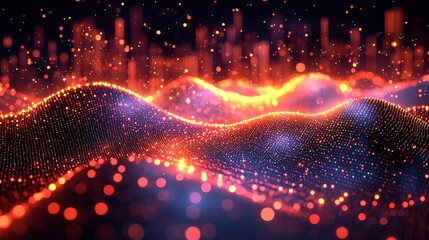 Poster - Futuristic cityscape visualized in 3D graphic art with vivid colors, offering an abstract take on urban technology
