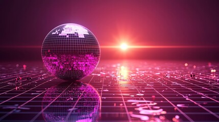 Poster - Dynamic musical sphere animation in a digital realm, 3D visualization of a sci-fi environment, close-up perspective, abstract concept