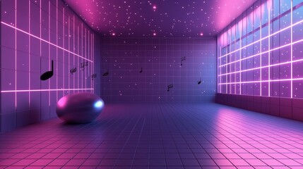 Poster - A close-up showcasing the dynamic musical sphere animation in a 3D sci-fi digital realm, illustrating an abstract concept