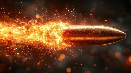 Poster - Dynamic bullet motion in the digital realm with dark background, showcasing speed and precision