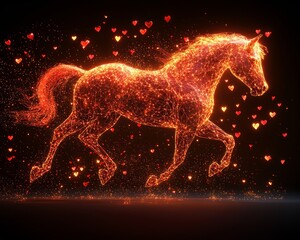 Poster - Heart-shaped neon lights enhance a futuristic horse composition
