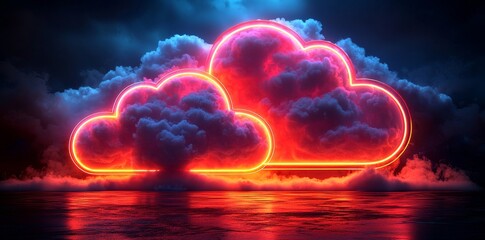 Poster - The modern aesthetic of a digital cloud rain animation is captured in an abstract design, reflecting a futuristic concept in a digital environment