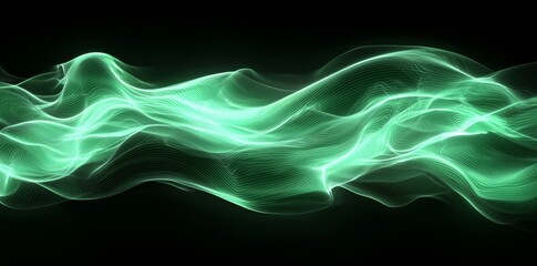 Wall Mural - Abstract green energy pulses with glowing neon lines and night photography in this 4K cinematic animation