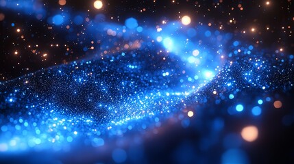Poster - bundles of abstract optical fiber lines transmit data quickly through bright light signals, showcasi