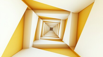 Poster - In a 3D rendered scene, white and yellow neon tube lights create a glowing atmosphere in a modern, open floor room, evoking a sense of the future and merging business with science, all set against an