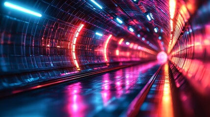 Poster - abstract glowing vj tunnel video for edm music animation. flight sci-fi tunnel seamless loop. vj mot