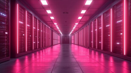 Poster - The scene depicts a sprawling futuristic corridor with a technological theme, with neon lights rapidly moving from the tunnel's entrance, presented in a seamless 3D animation
