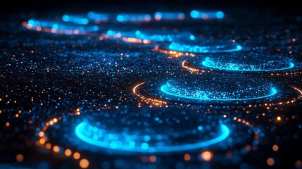 Poster - In this VJ loop background, neon circle lines zoom into a wormhole in an abstract style