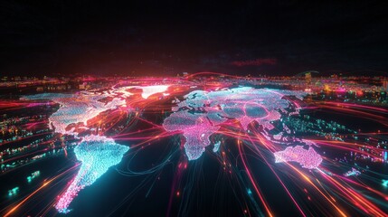 Wall Mural - global network connections, digital world map. (1)