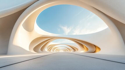 Poster - 3D render of an architectural background featuring geometric arched interior