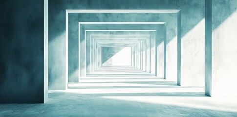 Poster - The 3D render showcases an abstract futuristic architecture design, including a white concrete floor used for car presentations