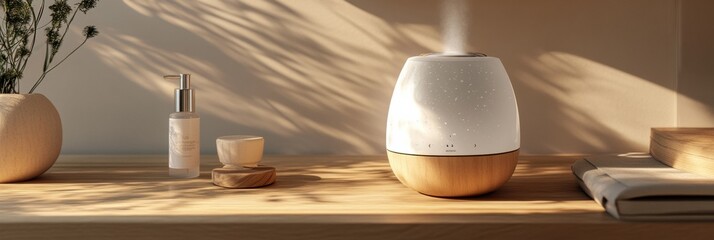 Aufkleber - Droplets of sanitizer effectively eliminating bacteria in a modern setting with soft lighting and natural decor. Generative AI