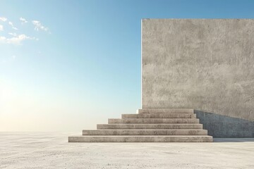 Poster - A modern concrete building with an exterior floor and roof providing empty space for a mock-up, set against a blue sky, in a clean design style, enhanced by Stock