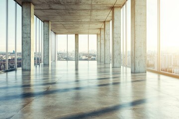 Poster - A modern concrete architecture building showcasing its exterior walls and rooftop, a designated car park zone, an ongoing construction phase, open and well-planned empty spaces with a clean design