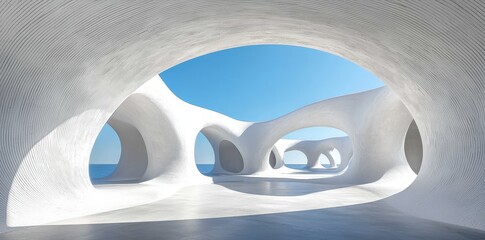 Poster - An abstract architecture setting with a modern white arched interior, depicted through a 3D render