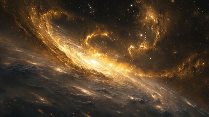 Wall Mural - a golden spiral galaxy in a starry night sky