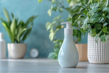 Aufkleber - Droplets of sanitizer eliminating bacteria in a clean and vibrant indoor space surrounded by greenery. Generative AI