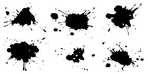 Wall Mural - Set of black ink blots and stains isolated on a white background