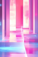 Poster - Futuristic gradient background featuring soft neon colors with floating geometric shapes and clean copy space for design applications