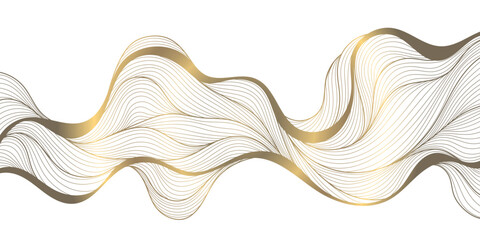 Aufkleber - Vector gold on white line wave pattern, abstract premium curve background, geometric shape illustration. Fancy wind, sea texture