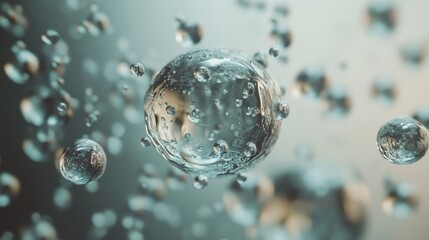 Leinwandbilder - Floating viruses in droplets of water illustrating microbial behavior in a microscopic environment. Generative AI