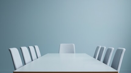 Poster - Clean, empty meeting table with chairs in a professional setting, promoting focused organization