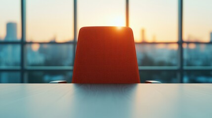 Poster - Empty chair awaiting executive in modern office at sunset