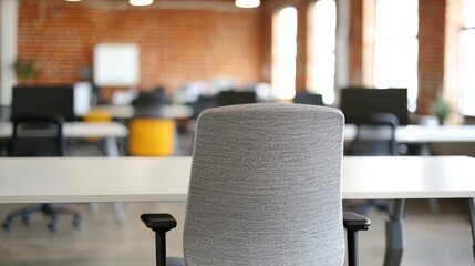 Poster - Empty desk and chair in open plan office showing spatial organization