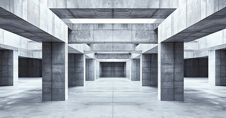 Poster - a 3d illustration and rendering of an abstract interior with brown and beige concrete