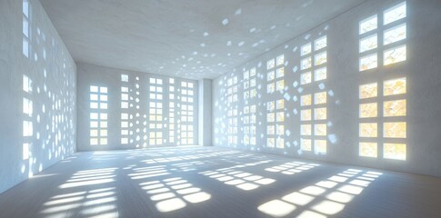 Poster - an abstract depiction of a concrete interior where sunlight projects shadows onto the wall and floor