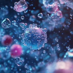 Fototapete - Viruses suspended in droplets of water creating a vibrant microscopic environment. Generative AI