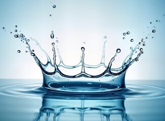 Aufkleber - Water splash creates crown shape against white background. Liquid dynamic in studio shot. Fresh water drop pattern. High resolution photo. Close up view of water splash. Water flow, wet texture.