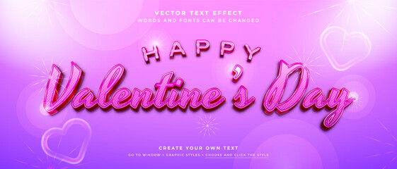 Fototapete - Happy valentines day text effect, shiny pink glamour graphic style